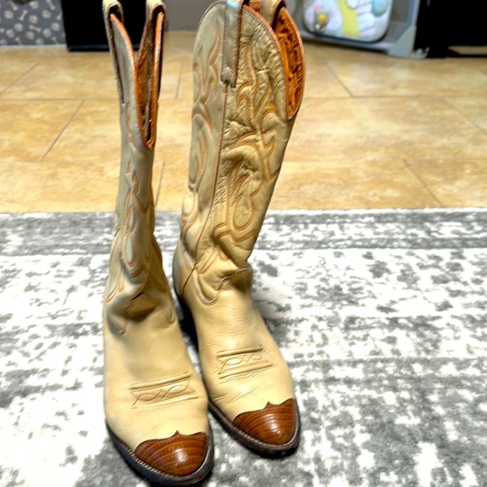 White and tan boots
